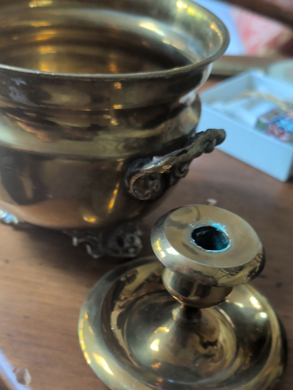 Antique Vintage Brass Metal Footed Bowl And Candle Holder
